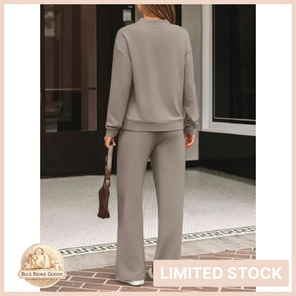 Mock Turtleneck Top Wide Leg Pants Lounge Set Y2K Chic Minimal